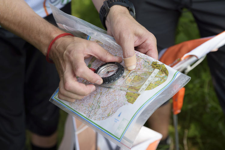 Compass and map for orienteering Compass and map for orienteering